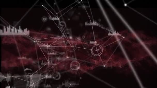 Siyah Zemin Üzerinde Kırmızı Dijital Dalgalara Karşı Bağlantı Veri Işleme — Stok video
