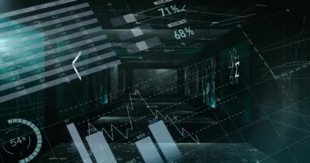 Processamento Dados Estatísticos Contra Telas Com Equações Matemáticas Fundo Verde — Vídeo de Stock