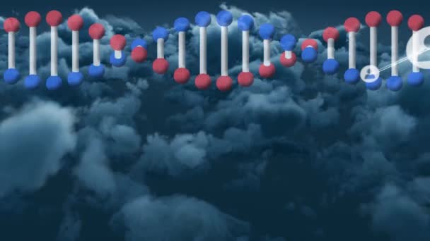 Arkaplandaki Koyu Renkli Bulutlara Karşı Dna Yapısı Döndürme Profil Simgelerinden — Stok video