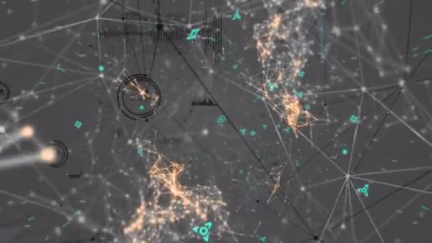 Animazione Digitale Rete Connessioni Elaborazione Dati Sfondo Grigio Concetto Globale — Video Stock