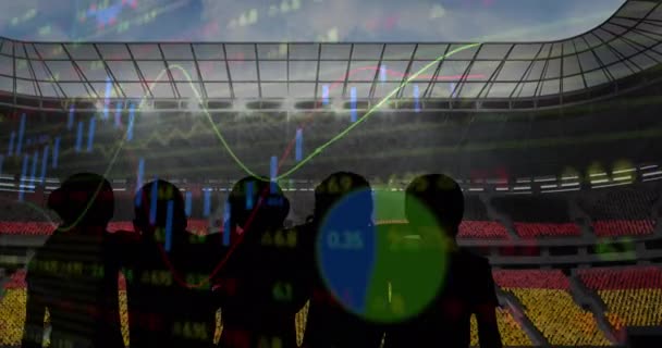 背景下 根据球迷欢呼和体育场的轮廓进行统计数据处理 运动比赛及比赛概念 — 图库视频影像