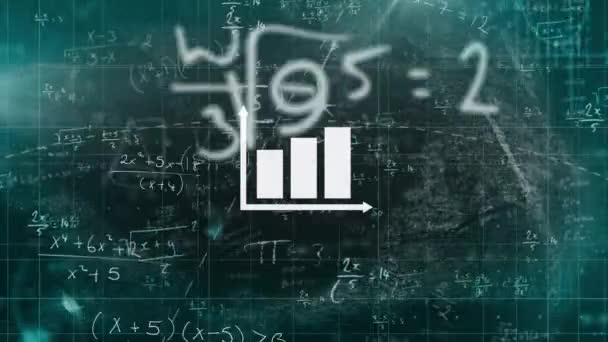 Yeşil Arkaplanda Yüzen Matematiksel Denklemlere Karşı Grafik Simgesi Matematiksel Istatistiksel — Stok video