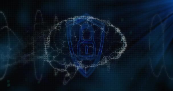 Red Conexiones Formando Cerebro Humano Contra Icono Del Candado Seguridad — Vídeo de stock