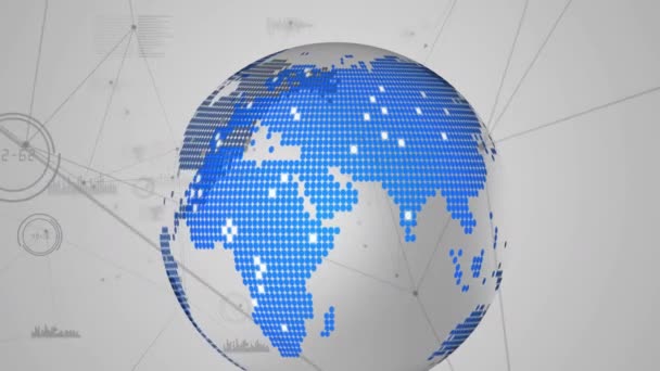 Цифровая Анимация Светящейся Сети Соединений Против Вращающегося Земного Шара Сером — стоковое видео