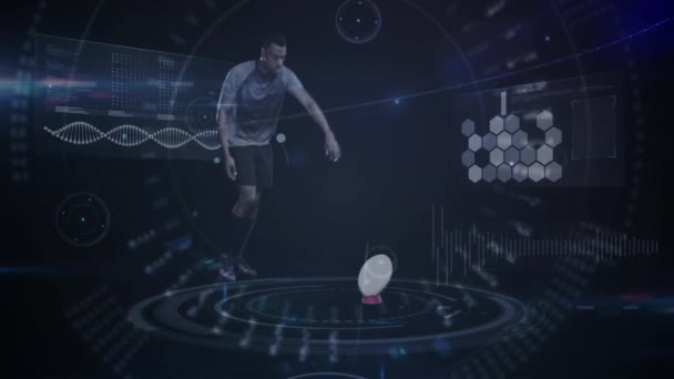 Δίκτυο Συνδέσεων Εναντίον Ανδρικού Παίκτη Ράγκμπι Κλοτσιές Την Μπάλα Κατά — Αρχείο Βίντεο
