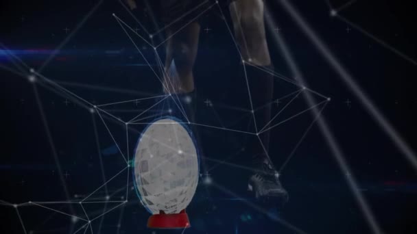 接力网对抗低段男篮队员踢球 计算机接口和体育技术概念 — 图库视频影像