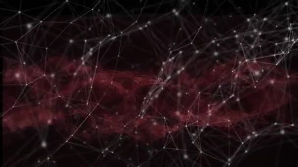 黒い背景に赤いデジタル波に対する接続のネットワークのデジタルアニメーション 世界的なネットワーキングとテクノロジーの概念 — ストック動画