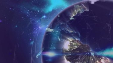 Bilgi ve veri işleme ile dünyayı döndürmenin animasyonu. küresel iletişim teknolojisi, dijital veri paylaşım konsepti, dijital olarak oluşturulmuş video.