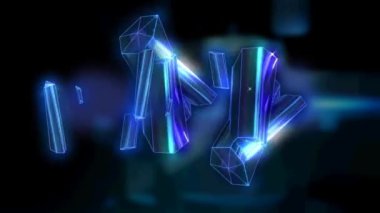 Dijital ekranlarda dönen parlayan metalik bloğun animasyonu. küresel ağ, teknoloji ve dijital arayüz kavramı dijital olarak oluşturulmuş video.