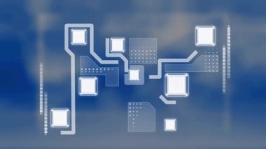 Dijital ekranların üzerindeki simgelerle bağlantı ağının animasyonu. küresel bağlantılar, veri işleme ve dijital arayüz konsepti dijital olarak oluşturulmuş video.