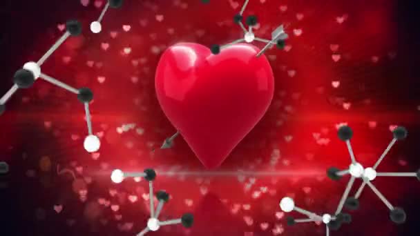 Digitální Animace Molekulárních Struktur Proti Červenému Srdci Rotující Černém Pozadí — Stock video