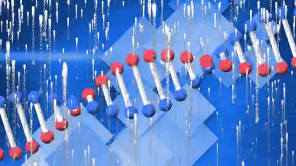 Animatie Van Vallende Lichte Paden Met Roterende Dna Blauw Wereldwijde — Stockvideo