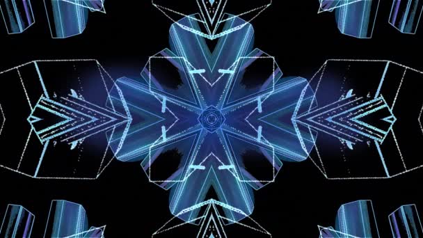 Digitale Animatie Van Blauw Abstract Caleidoscopisch Patroon Tegen Zwarte Achtergrond — Stockvideo