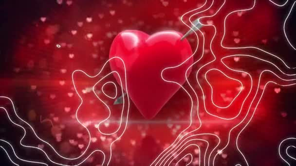 Animação Digital Topografia Sobre Contra Coração Vermelho Girando Fundo Preto — Vídeo de Stock