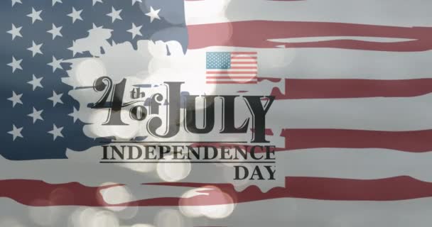 アメリカの国旗に関する7月4日のテキストのアニメーション アメリカの愛国心 お祝いと独立の概念デジタルで生成されたビデオ — ストック動画