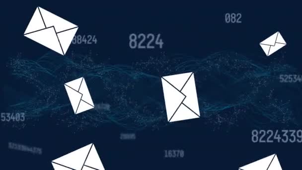 Zarf Simgelerinin Düşme Veri Işleme Animasyonları Küresel Bağlantılar Dijital Arayüz — Stok video