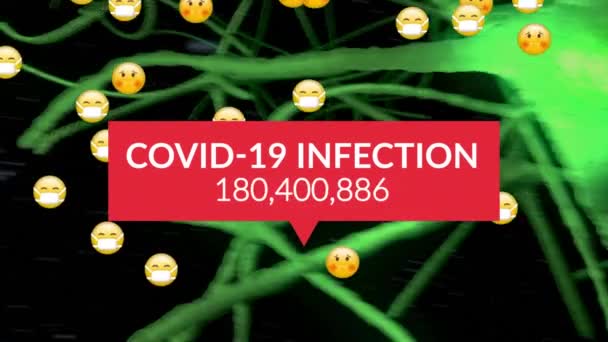 Covid Text Increasing Infections Face Emojis Signals Passing Neurons Coronavirus — Stock Video