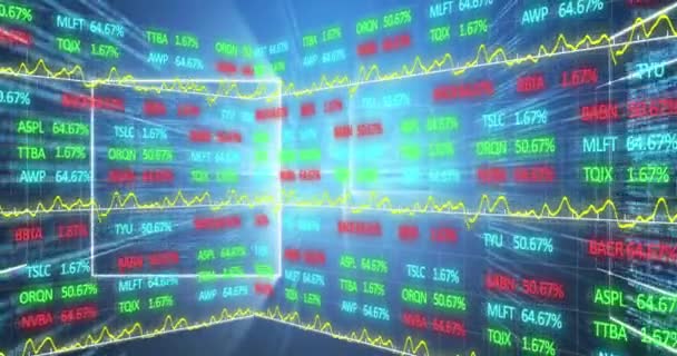 Digitale Animatie Van Beursgegevensverwerking Tegen Gegevensverwerking Blauwe Achtergrond Mondiaal Financieel — Stockvideo