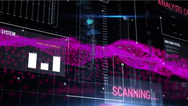 黒の背景にピンクのデジタル波に対するデータ処理とデジタルインターフェイス コンピュータ インターフェースとテクノロジーの概念 — ストック動画