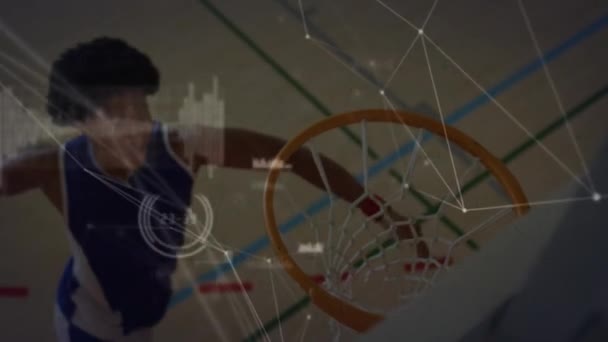 Animation Réseau Connexions Sur Joueur Basket Ball Sport Mondial Compétition — Video