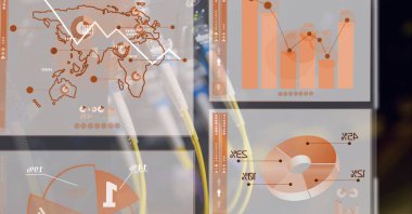 Bilgisayar sunucusuna karşı veri işleme ile dijital arayüz. bilgisayar arayüzü ve veri depolama teknolojisi kavramı