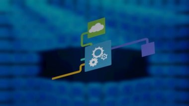 Dijital ekranların üzerindeki simgelerle bağlantı ağının animasyonu. küresel ağ, teknoloji ve dijital arayüz kavramı dijital olarak oluşturulmuş video.