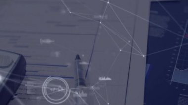 Finansal veriler üzerinden bağlantı ağlarının animasyonu. küresel finans, teknoloji, bağlantılar ve dijital arayüz konsepti dijital olarak oluşturulmuş video.