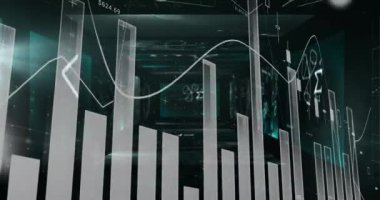 Siyah arkaplana karşı matematiksel denklemlerle ekranlara karşı istatistiksel veri işleme. bilgisayar arayüzü ve teknoloji kavramı