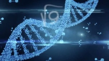 DNA iplikçikleri, moleküller ve tıbbi veri işleme animasyonu. küresel bilim, araştırma ve dijital arayüz kavramı dijital olarak oluşturulmuş video.