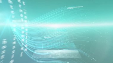 Turkuaz üzerinde bilgi ve araştırma veri işleme küresi ve arayüz ekranlarının animasyonu. küresel araştırma teknolojisi, dijital veri ve iletişim konsepti, dijital olarak oluşturulmuş video.