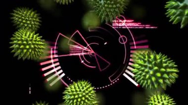 3D yeşil covid 19 hücrenin animasyonu ve kapsamlı tarama. Dijital olarak üretilen covid 19 salgın konsepti sırasında küresel bilim, araştırma bağlantıları ve dijital arayüz.