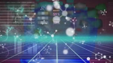 Moleküller üzerinde istatistik ve veri işleme animasyonu. küresel veri prcoessing, ağlar, bağlantılar ve dijital arayüz konsepti dijital olarak oluşturulmuş video.