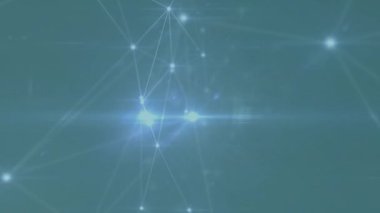 Mavi arkaplan üzerinde ışıldayan noktalarla bağlantı ağının animasyonu. küresel bağlantılar, teknoloji ve dijital arayüz konsepti dijital olarak oluşturulmuş video.