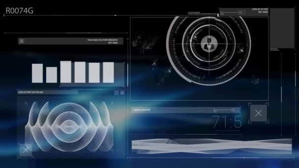 Animación Del Escaneo Del Alcance Procesamiento Datos Través Pantalla Digital — Vídeo de stock