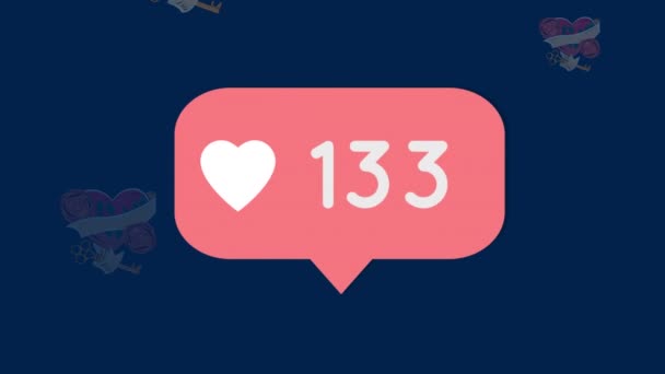 Heart Icon Increasing Numbers Speech Bubble Multiple Hearts Falling Social — Stock Video