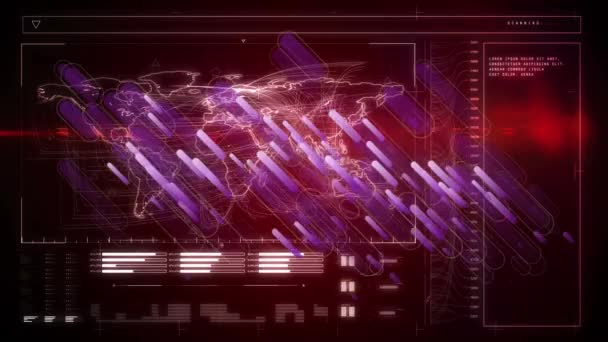 Animação Trilhas Luz Roxa Sobre Interface Com Mapa Mundo Processamento — Vídeo de Stock