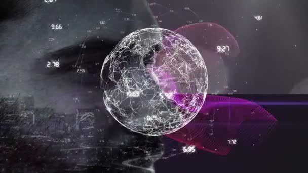 Globus Spojení Točí Růžová Digitální Vlna Proti Zblízka Člověka Globální — Stock video