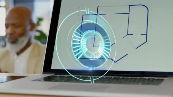 Ofisteki Bilgisayarı Kullanarak Adamını Taramanın Animasyonu Küresel Bağlantılar Teknoloji Dijital — Stok video