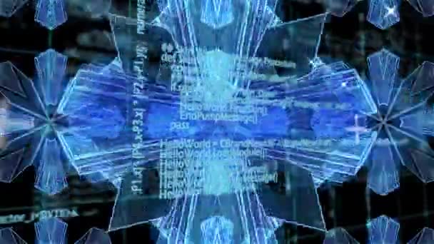 Animação Digital Padrão Caleidoscópico Contra Processamento Dados Fundo Preto Interface — Vídeo de Stock
