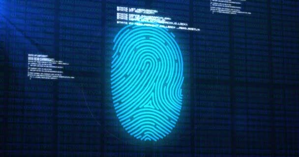 Digitální Animace Biometrického Snímače Otisků Prstů Zpracování Údajů Modrém Pozadí — Stock video