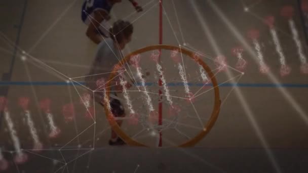 Animacja Nici Dna Sieć Powiązań Nad Koszykarzami Globalne Sporty Konkurencja — Wideo stockowe
