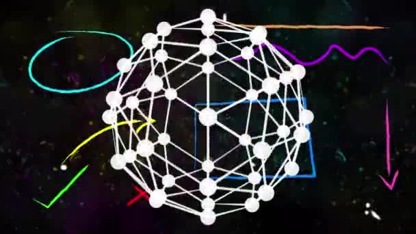 Animação Digital Globo Rede Conexões Contra Formas Abstratas Coloridas Partículas — Vídeo de Stock