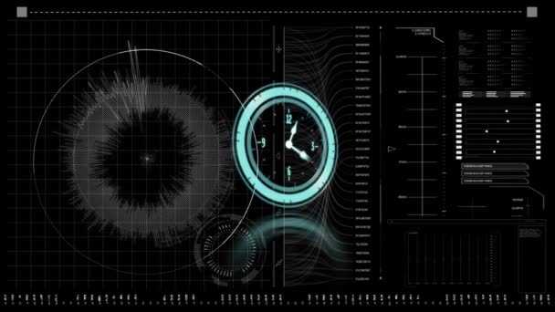 Neon Digital Clock Ticking Digital Interface Data Processing Black Background — Stock Video