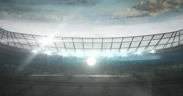 Skład Stadionu Sportowego Świecącymi Reflektorami Przestrzenią Kopiowania Globalna Koncepcja Sportu — Zdjęcie stockowe