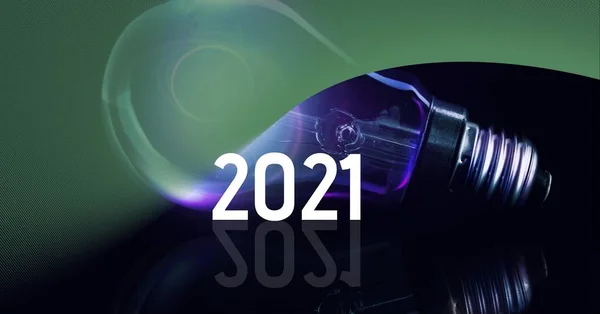 Composición 2021 Sobre Bombilla Luz Verde Interfaz Digital Global Tecnología —  Fotos de Stock