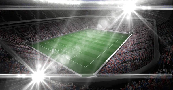 Composição Estádio Futebol Vazio Com Luzes Torcedores Conceito Desporto Competição — Fotografia de Stock