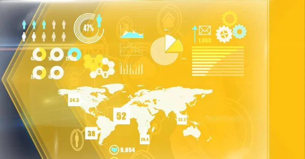 Composition Écran Interactif Avec Carte Monde Traitement Des Données Entreprise — Photo