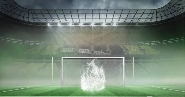 Zusammensetzung Weißer Flammen Leeren Fußballstadion Sport Und Wettkampfkonzept Digital Generiertes — Stockfoto