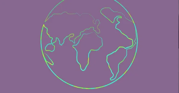 Zusammensetzung Der Globusumrisse Auf Violettem Hintergrund Globales Geschäft Digitale Schnittstelle — Stockfoto