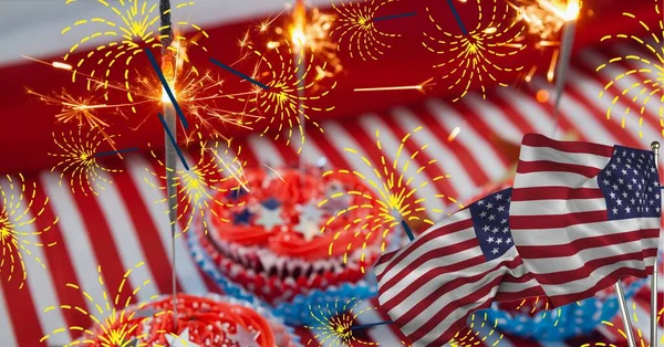 Composition Sparklers Cupcakes American Flag Patriotism Independence Celebration Concept Digitally — Stock Photo, Image